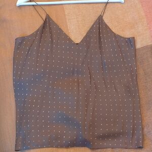Theory Brown Camisole with Subtle Dot Pattern 100% Silk